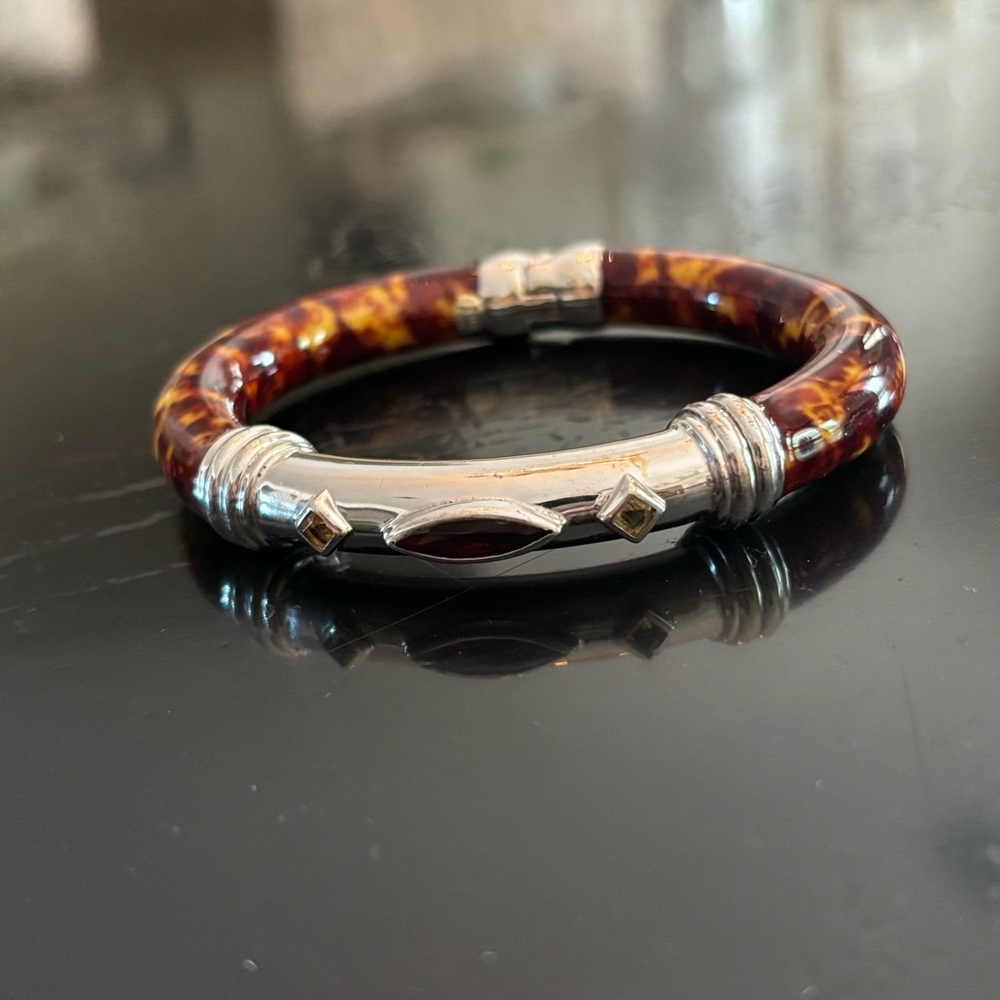 Vintage Fili Menegatti Italy Silver and Tortoiseshell Bangle Bracelet